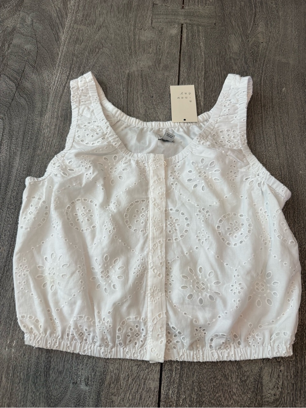 a new day White Eyelet Cropped Tank Top